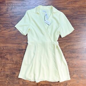 Aritzia • Babaton Amira Dress mini wrap Chamomile lemon yellow rayon